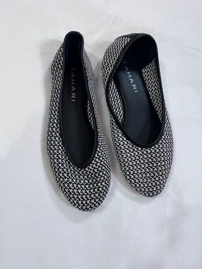 Tahari Black & White Houndstooth Slip-On Ballet Flats